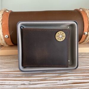 Brown Leather Wallet with Brass Detail